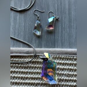 Swarovski Crystal Large Pendant On Long Chain W/ Matching Earrings